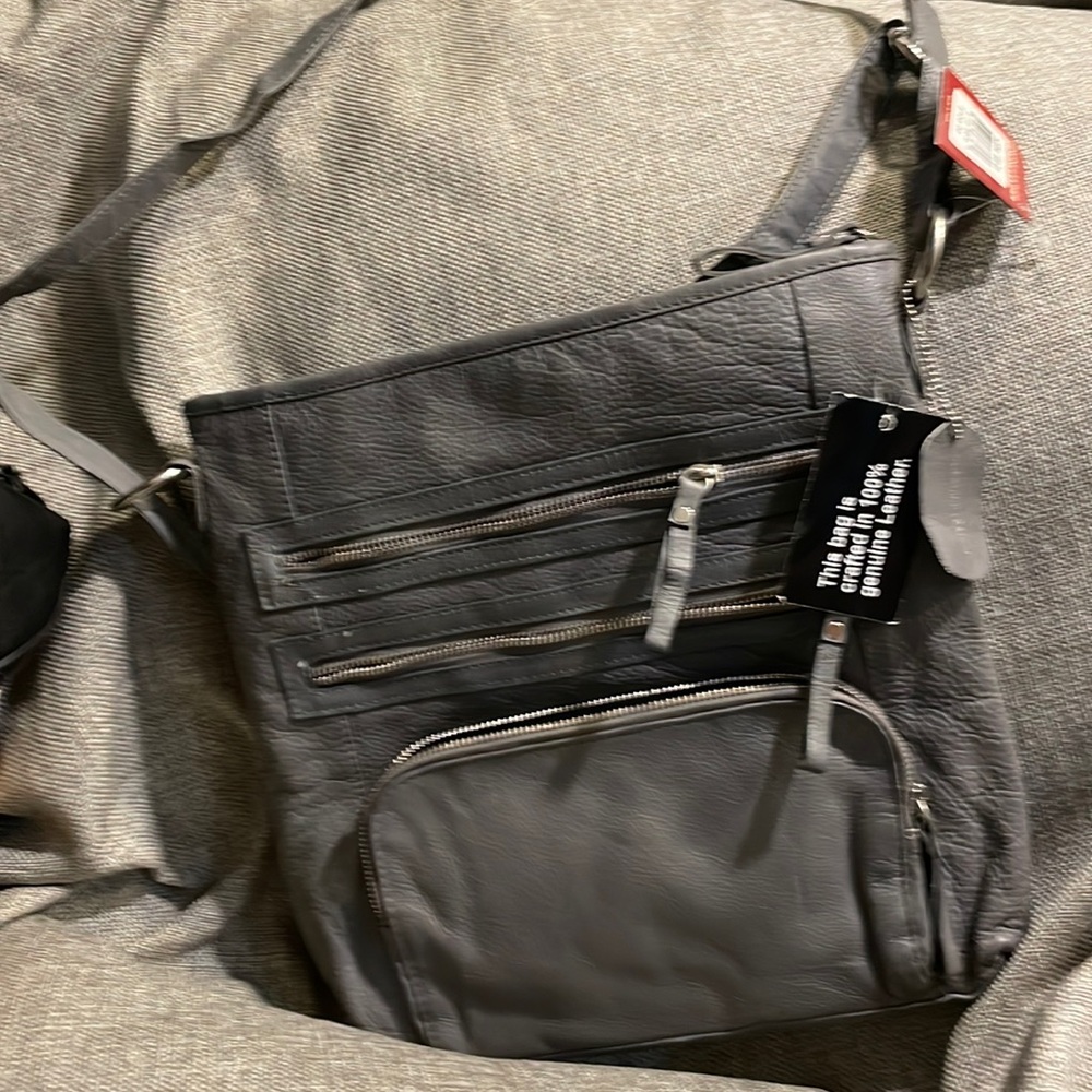 New with tags grey leather cross body bag